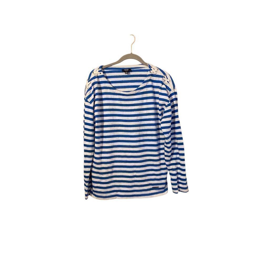 Jones, New York, women’s boat neck, blue and white striped top size large